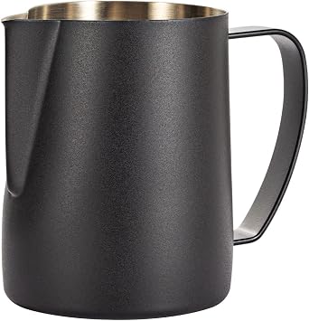 Milk Frothing Pitcher, 600ml Stainless Steel Espresso Steaming Pitcher, Coffee Cappuccino Barista Steam Pitchers Milk Jug Latte Art, Black
