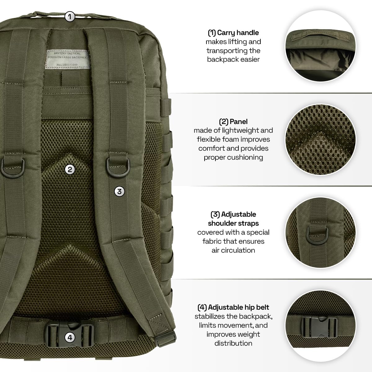 Tactical Polygon Large 36L Taktischer Rucksack – Oliv | Militär & Outdoor Rucksack Herren | Mit MOLLE-System & Fach für Trinkblase | Ideal für Trekking, Camping & Survival | 51×29×28 cm
