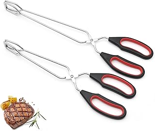 2pcs Scissor Tongs, 9/11 Inch Kitchen Cooking Tong Metal Grilling Barbecue Tongs with Comfortable Handle Baking Bread Food Tong for Cooking Barbecue, BBQ, Grilling, Frying