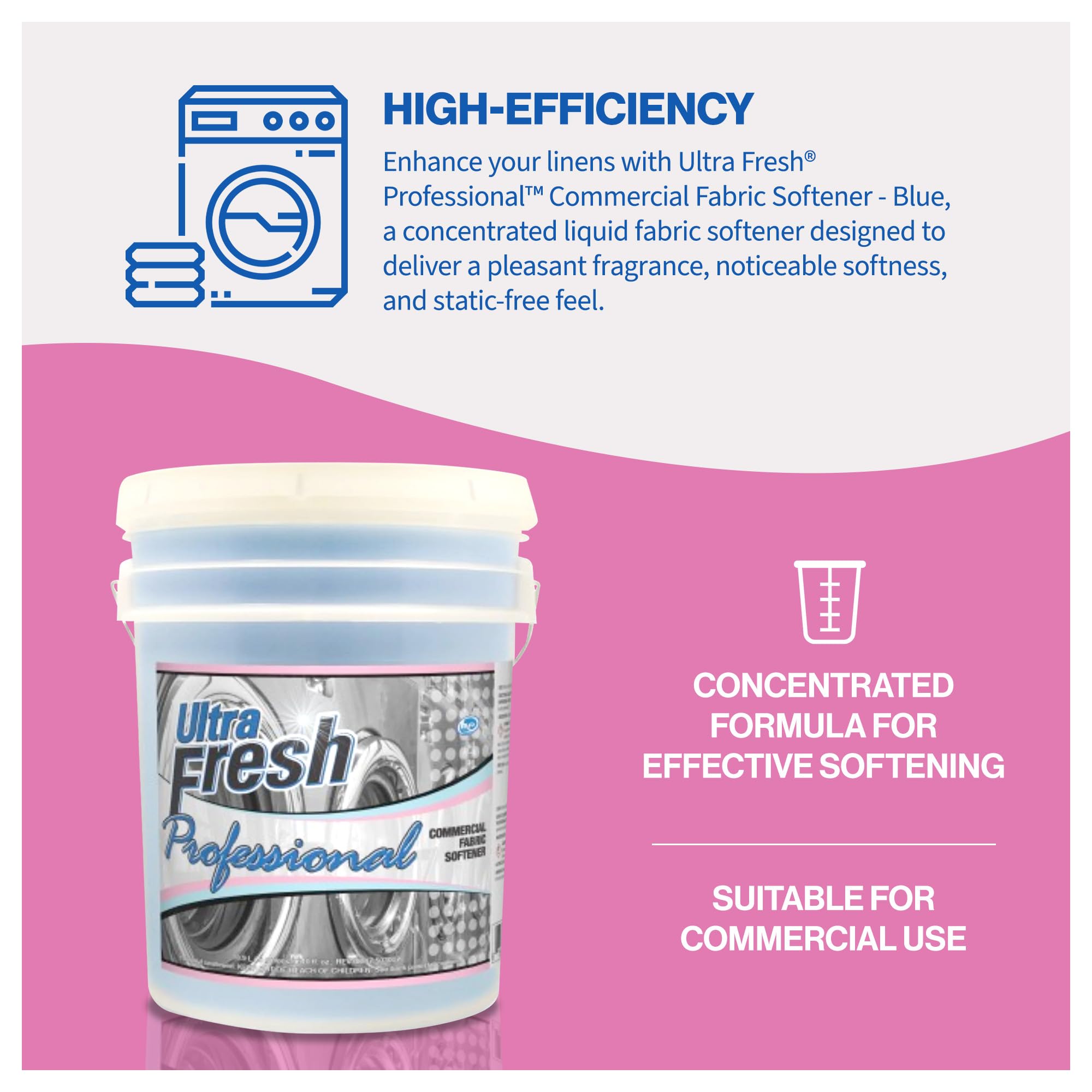 Ultra Fresh Professional 5 Gal Fabric Softener for Commercial Washing Machines, Liquid Laundry Softener, Up to 640 Loads, Blue Spring Fresh Fragrance