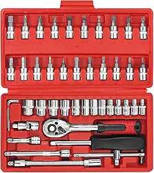 Kit de Ferramentas 46 Peças com Chaves Catraca Reversível e Soquetes – Conjunto Profissional com Maleta Organizadora