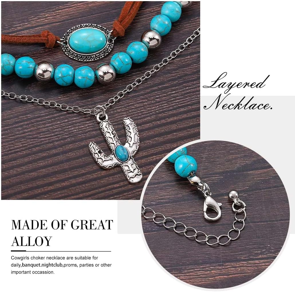 Jovono Boho Choker Necklace Silver Cowgirls Boot Pendant Necklaces Turquoise Western Necklace Chain for Women - Image 4