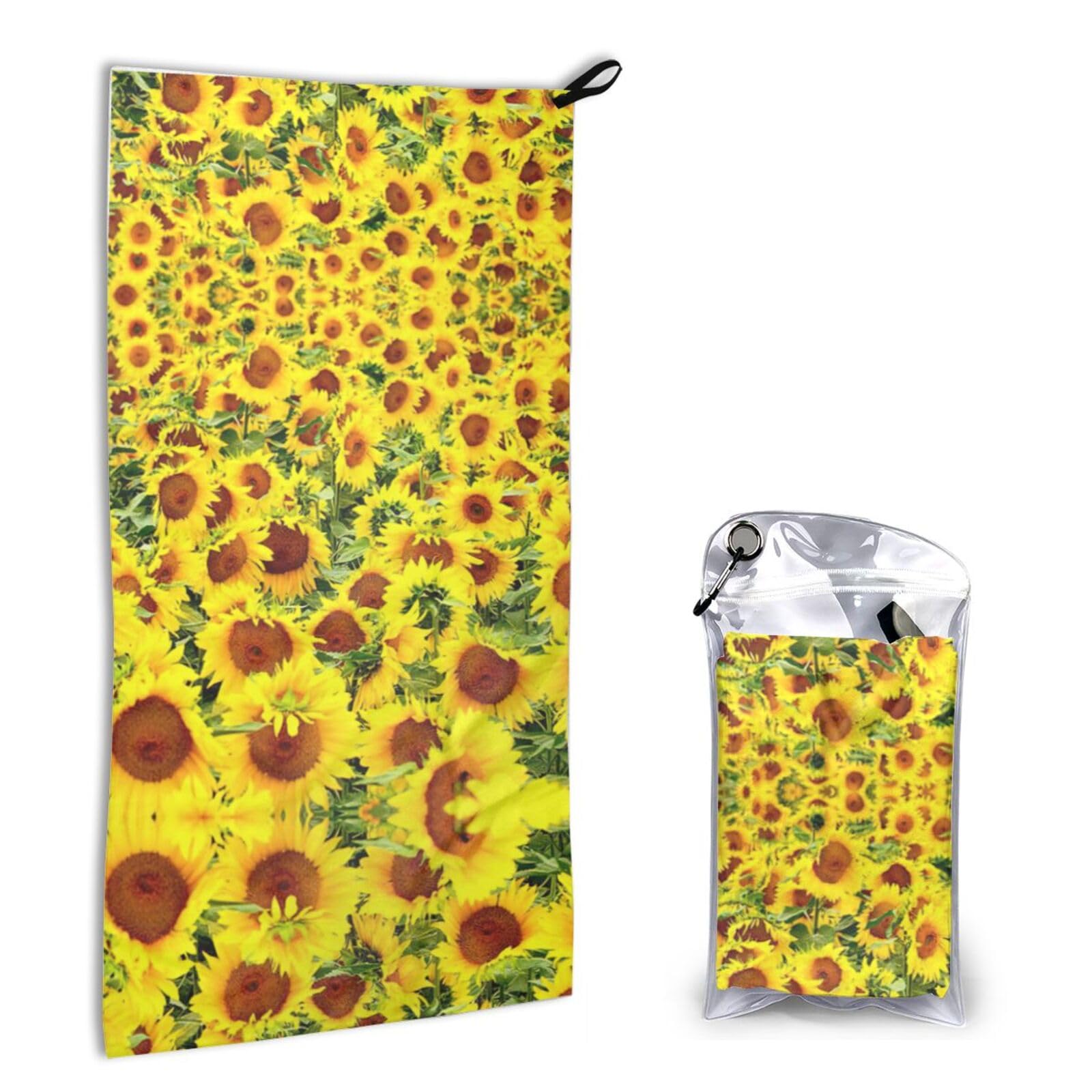 Sunflowers Print Quick Dry Microfiber Towel 16x31.5 Inches, Super Absorbent Lightweight Compact Travel Towel With Carabiner & Carry Bag For Outdoor, Beach, Gym, Camping
