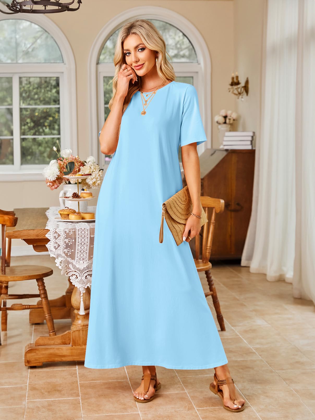 Merokeety Womens 2025 Summer Maxi Dress Casual Short Sleeve Beach