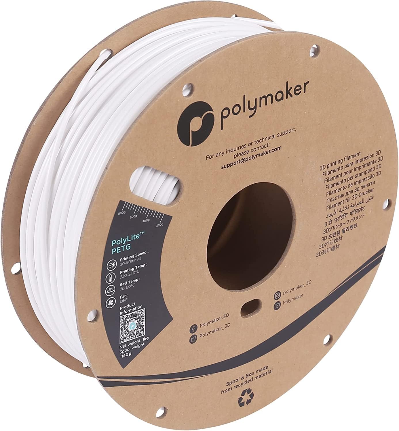 Polymaker PETG Filament 2.85mm 1kg White 3D Printer Filament, PolyLite PETG 3D Printing Filament 2.85mm, Dimensional Accuracy +/- 0.03mm, Print with Most 3D Printers