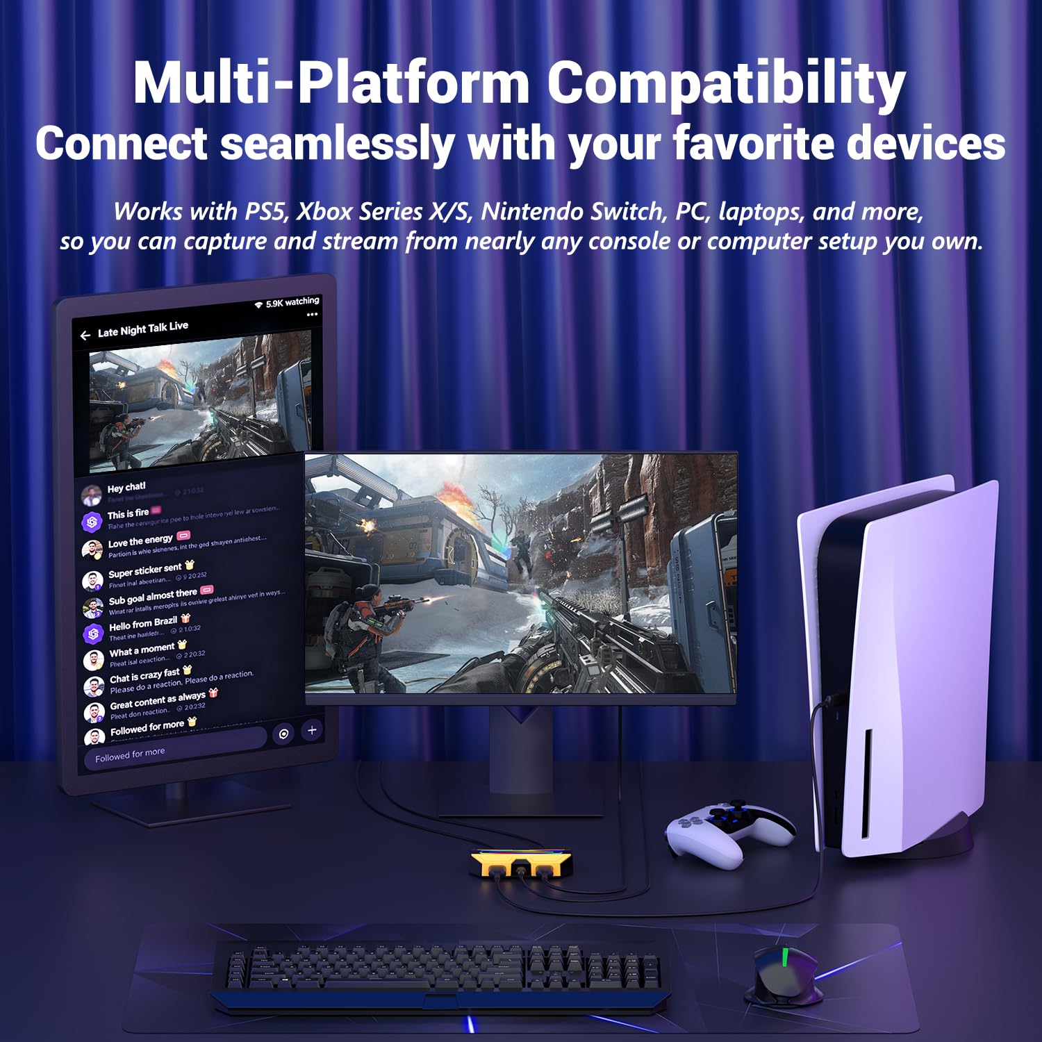 BlueAVS Tarjeta de captura de video HDMI para transmisión de juegos, 4K 60Hz HDR VRR ALLM Passthrough, 1080P 240Hz, tarjeta de captura externa USB-C para PS5, Xbox Series X/S, Switch, compatible con
