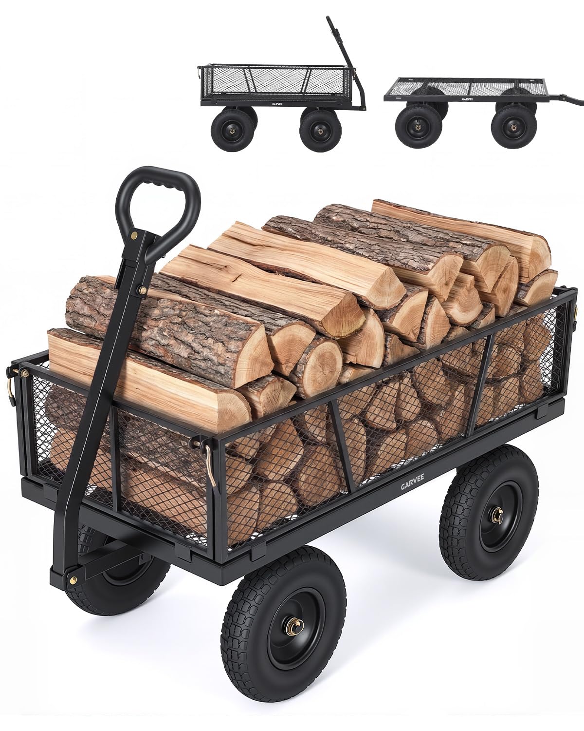 Photo 1 of **MISSING WHEELS*** Garvee Versatile Outdoor Utility Cart-1200LBS Heavy-Duty, 13" All-Terrain Pneumatic Tires, Vehicle-Connectable, Easy Maneuverable Lawn Cart with Removable Mesh Panels for Gardening & Landscaping,Black