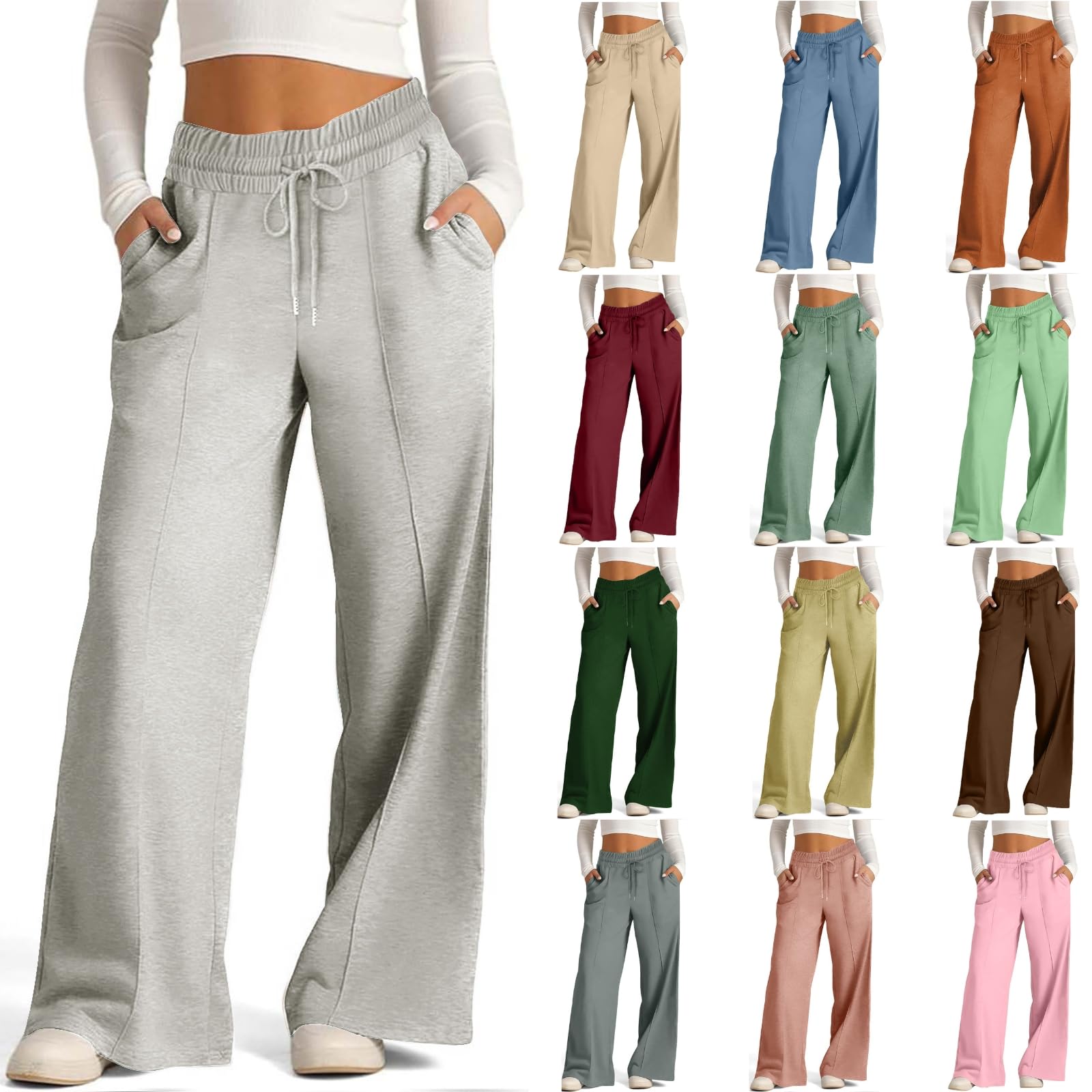 Womens Wide Leg Sweatpants Casual Loose Elastic High Waisted Drawstring Track Pants Baggy Comfy Yoga Pant with Pocket