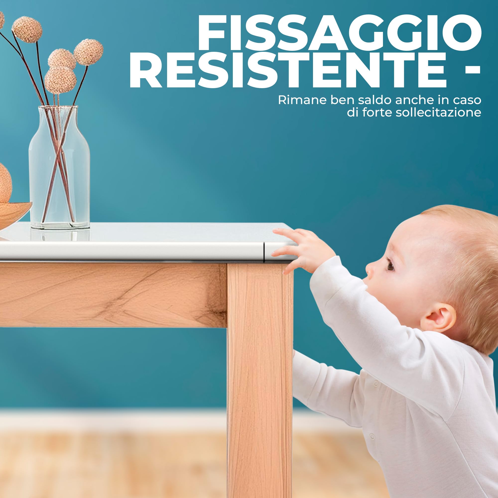 Hoffenbach Paraspigoli per Bambini, 6,2 m + 12 Angolari, Paracolpi Lettino Neonato e Mobili, Para Spigoli Bimbi in Gomma, Bianco Lana - 4