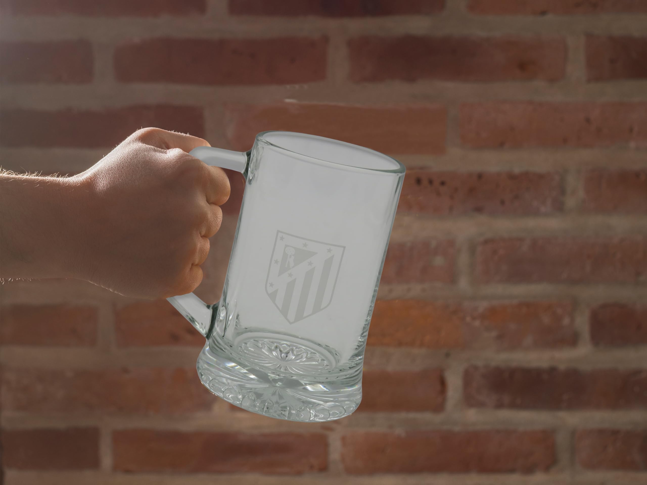 CYPBRANDS Atlético de Madrid, Jarra de Cerveza, Vidrio, Gran Capacidad 280 ml, Asa Cómoda, Apta para Lavavajillas y Microondas, Transparente
