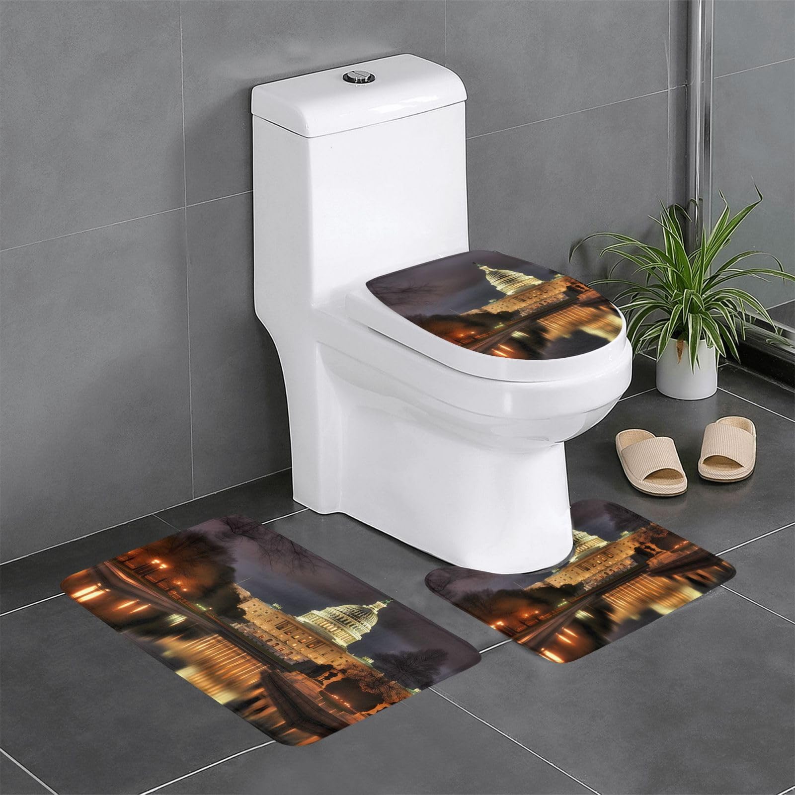 Tapis de salle de bain USA Capitol lot de 3 design nuit antidérapant lavable pour WC et coiffeuse