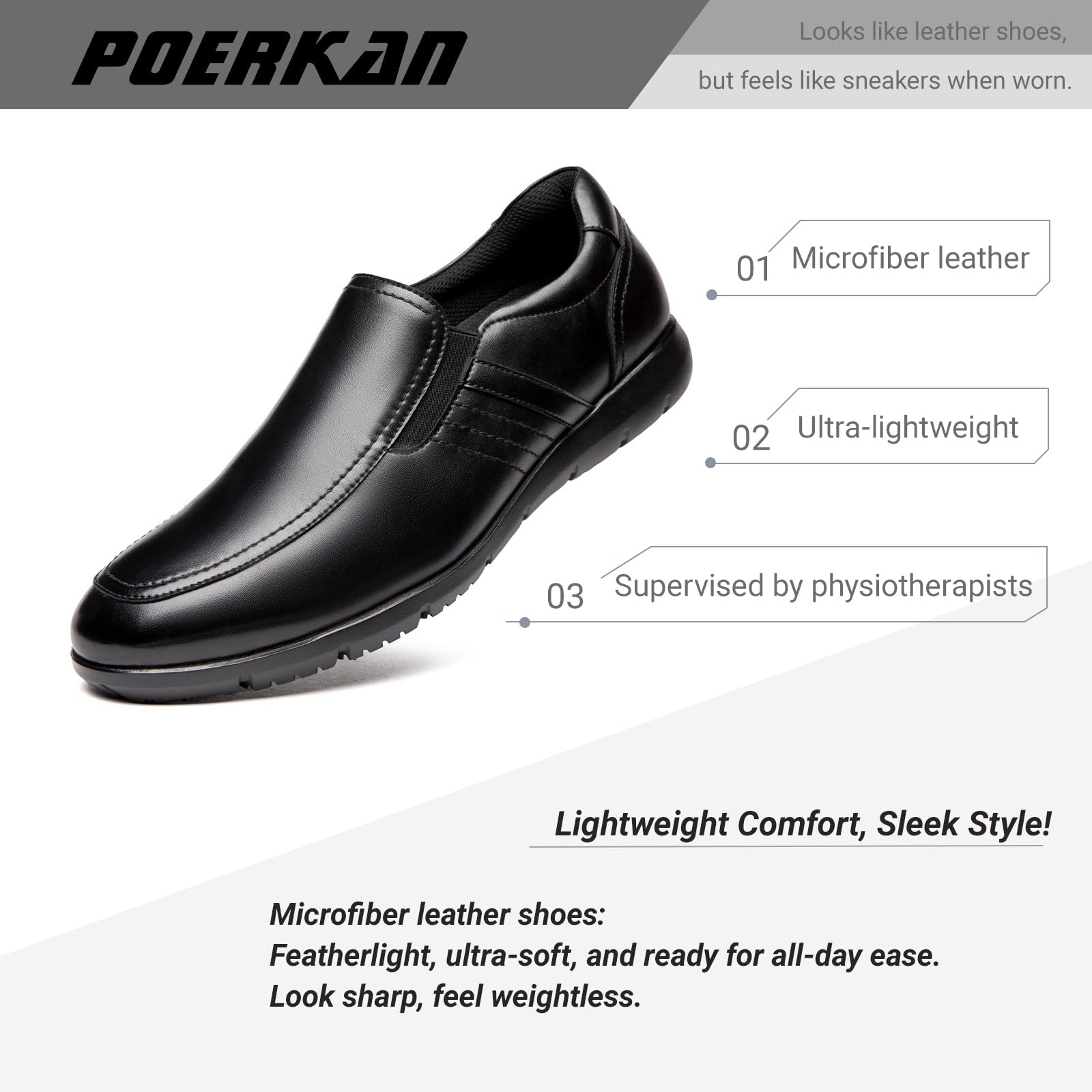 Poerkan Sneaker da uomo in pelle leggera – supporto per arco plantare, antiodore e anti-fatica, per una passeggiata tutto il giorno, raccomandate dai fisioterapisti