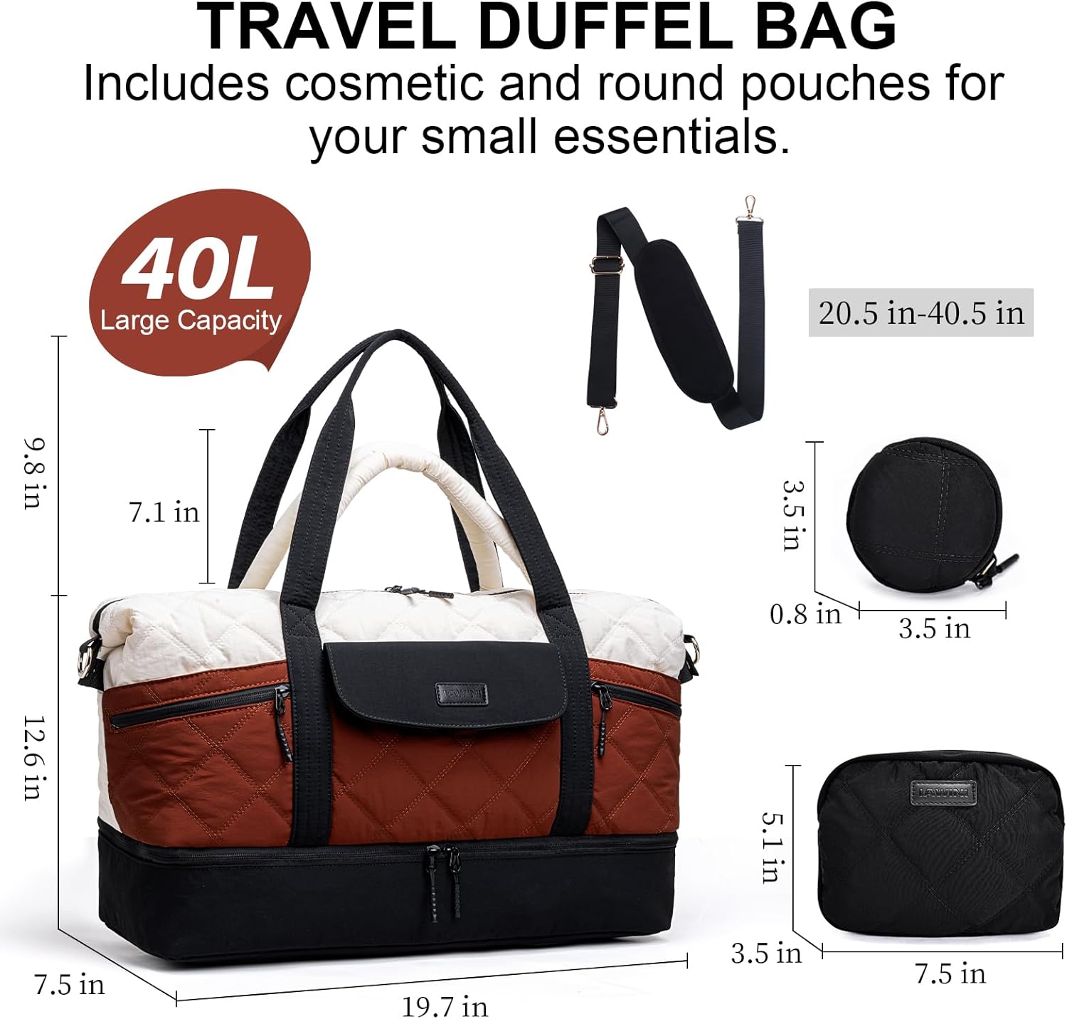 Weekender Bags for Women, Large Travel Duffel Bag Quilted Carry On Overnight Bags with Shoe Compartment Wet Pocket Gym Duffel Bag, Hospital Bags for Labor and Delivery - Image 6