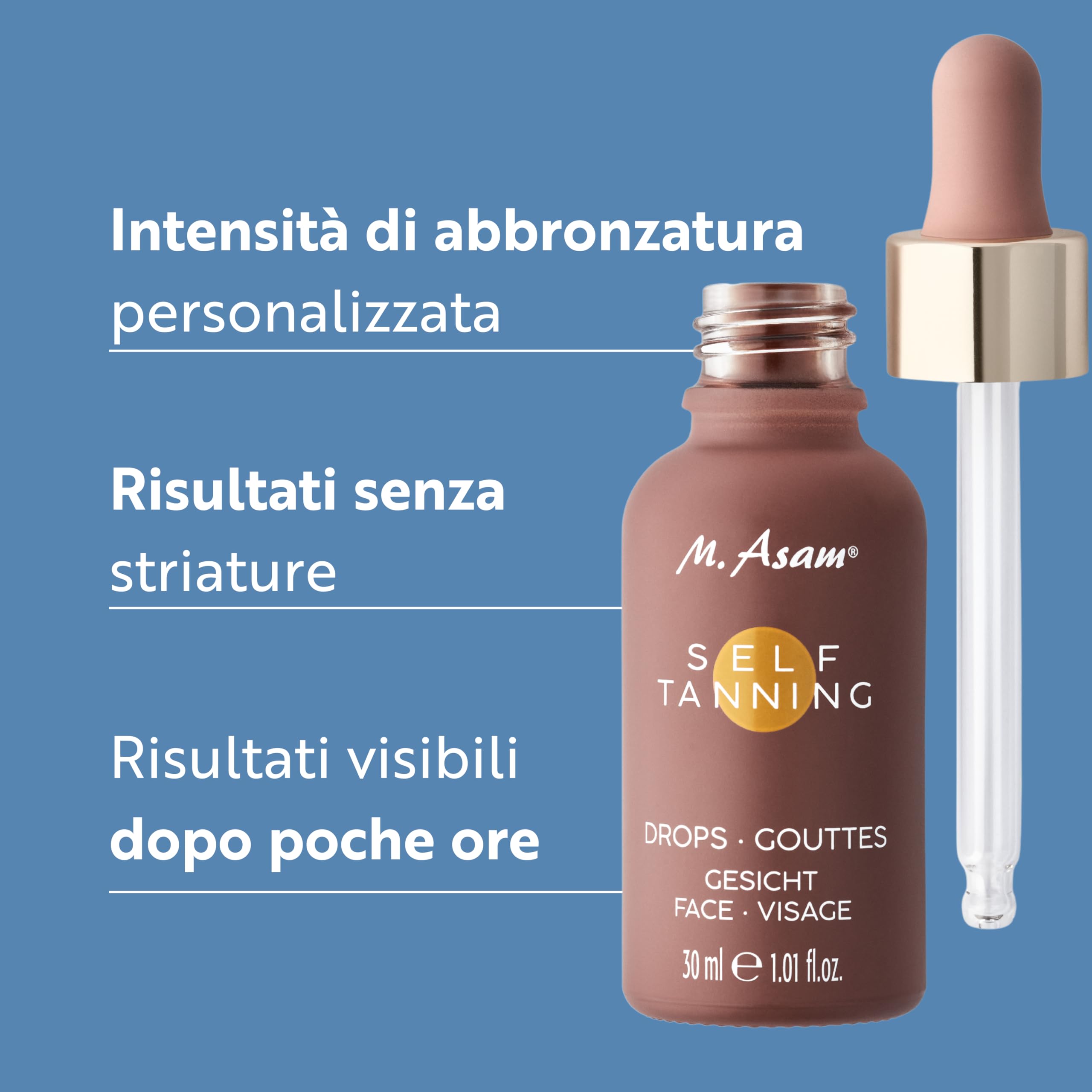 M. Asam SUN Self Tanning Drops (30ml) – Autobronzante viso con gocce autobronzanti per il viso, effetto naturale senza sole, autobronzante graduale, incarnato dorato tutto l’anno