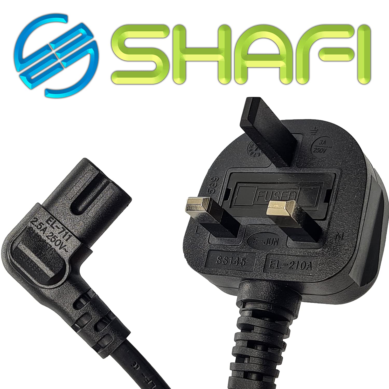 Figure 8 Power Lead 3M 2Pin 90 Degree Angle IEC C7 Universal UK Plug