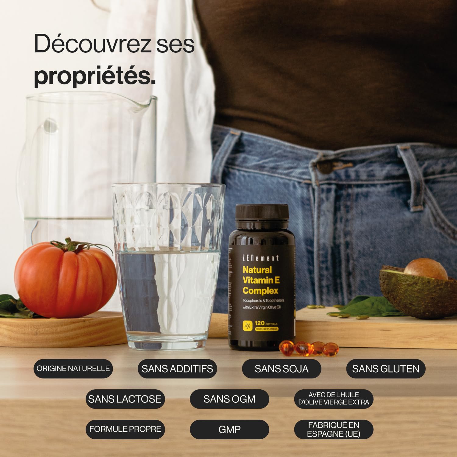 Natural Vitamin E Complex – Tocophérols et Tocotriénols – Puissant Antioxydant, Protège les Cellules du Stress Oxydatif – avec Huile d’Olive Vierge Extra Espagnole – 120 Gélules – Zenement