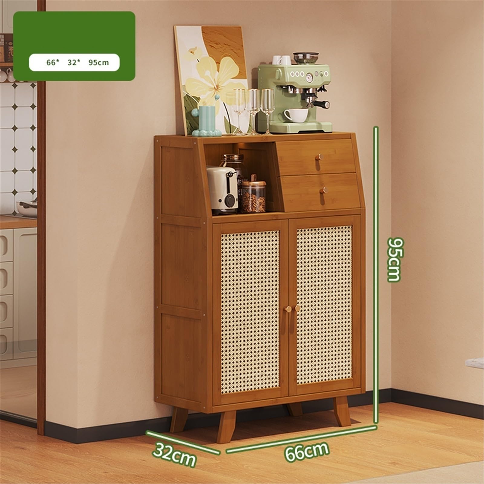 Mueble aparador Aparador de Cocina Estilo Retro, Mueble almacenaje for salón, pie, con Puertas Dobles, Compartimentos y cajones Mesa de Centro Consola