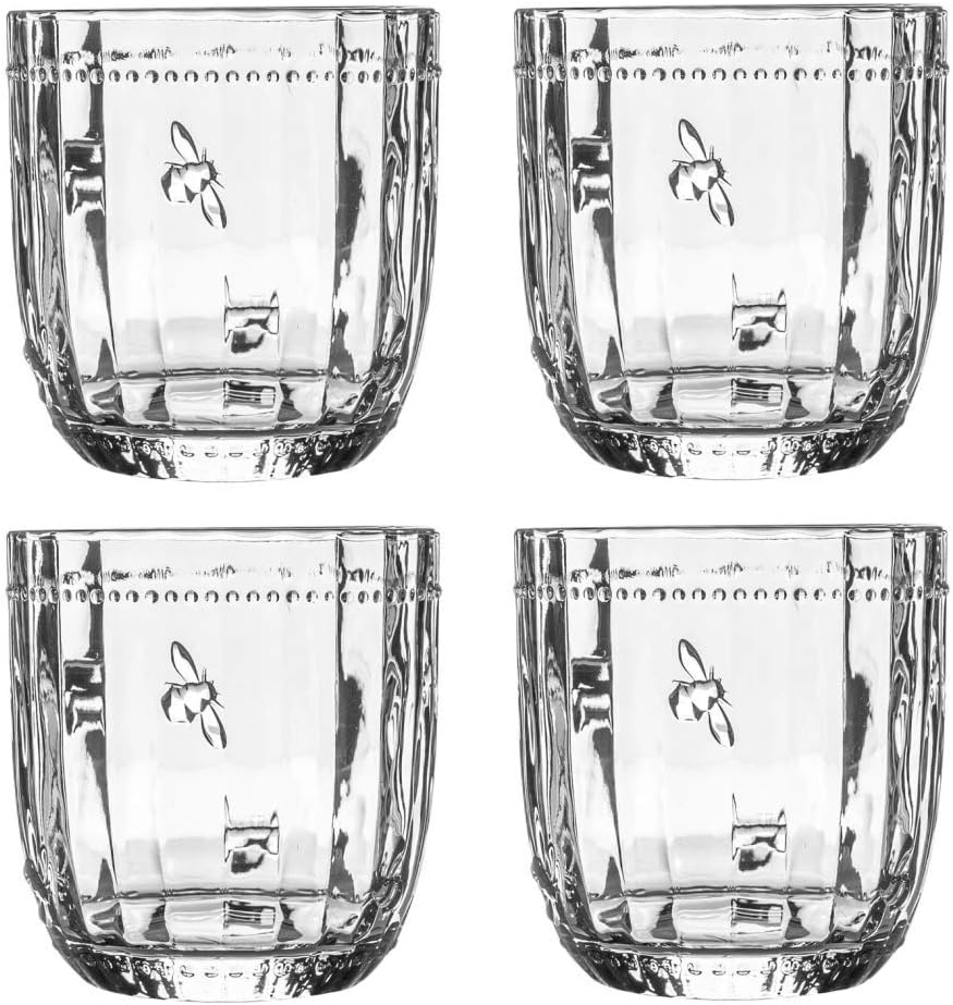 Joules Bumblebee Design Set of 4 Textured Gin Glasses 350ml with