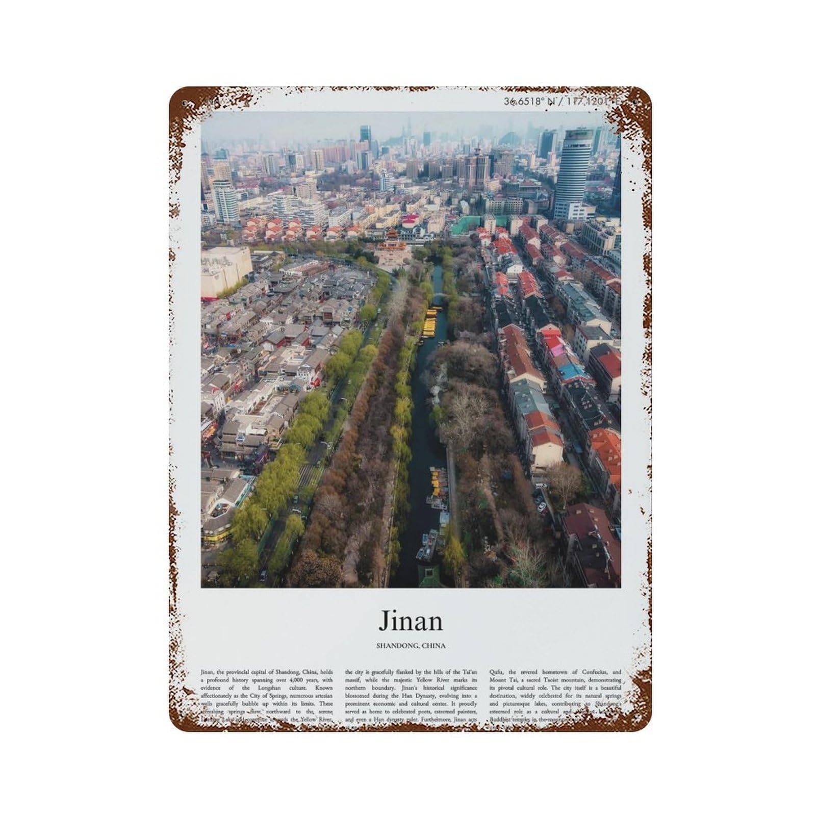 xiaoxiaoshen Jinan Shandong, China City Scenery Wall Decor Art Metal Tin Poster Modern Home Decor Art Home Bar Shop Decorations Vintage Sign 40x30cm