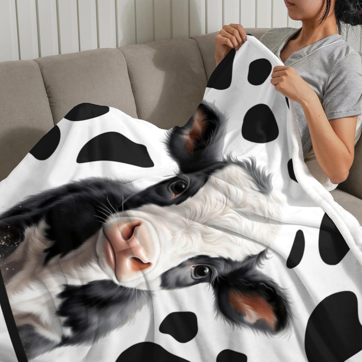 Personalized Cow Print Blanket with Name, Customizable Throw Blanket for Kids Boys, Fuzzy Soft Blanket Microfiber, 50" x 60"