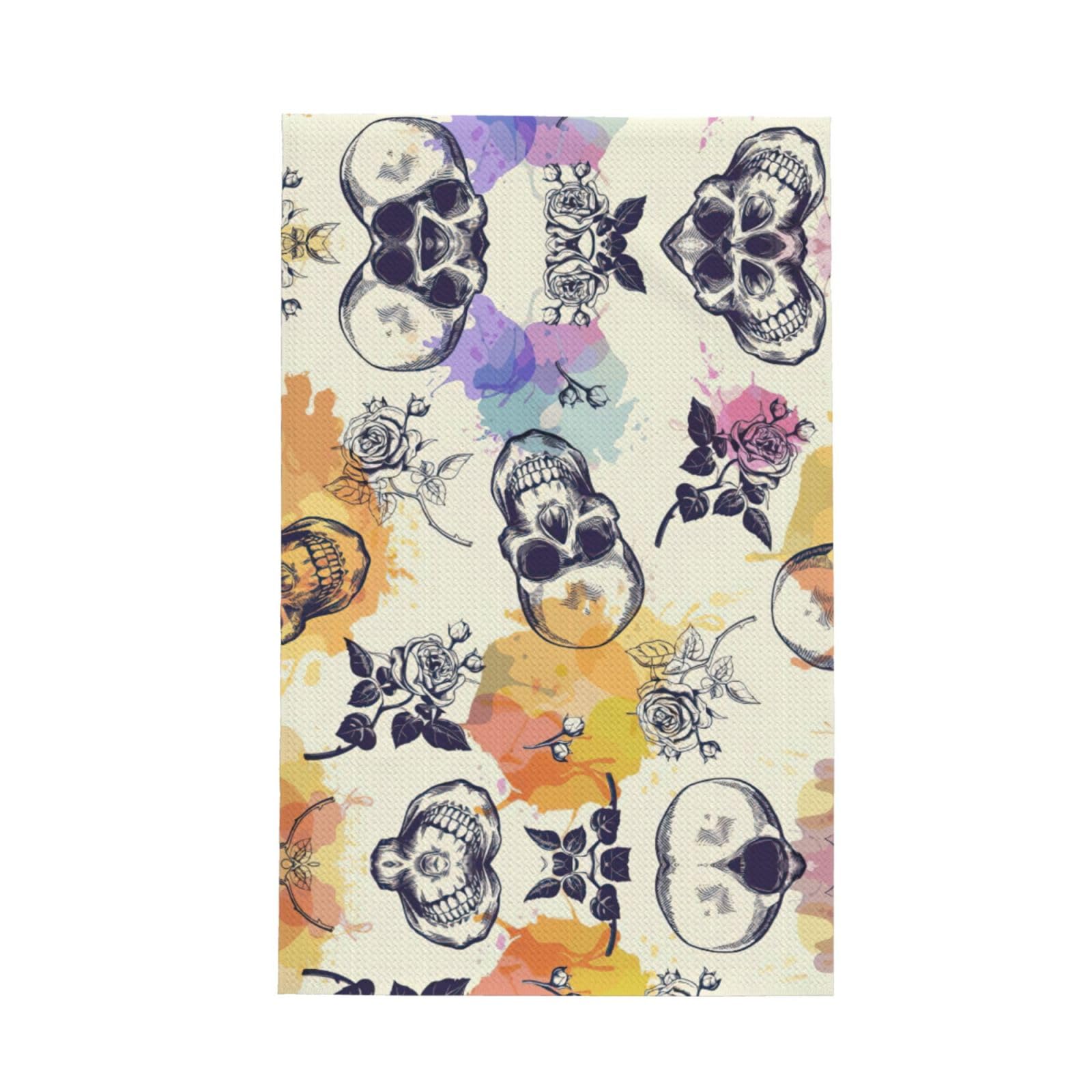 Xxahnbm Black Skull Flower Print Waffle Kitchen Towel,Absorbent Hand Towel