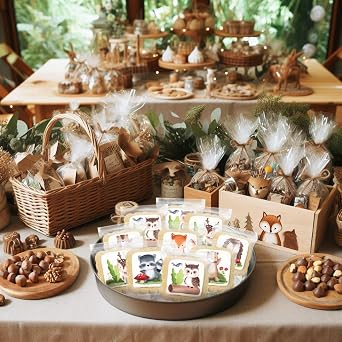 Woodland Cookies Baby Shower Birthday Themed | Individually Wrapped | Party Favors | 24 Pack Bulk | Forest Animals Creatures Safari Jungle Fox Bear Raccoon Deer