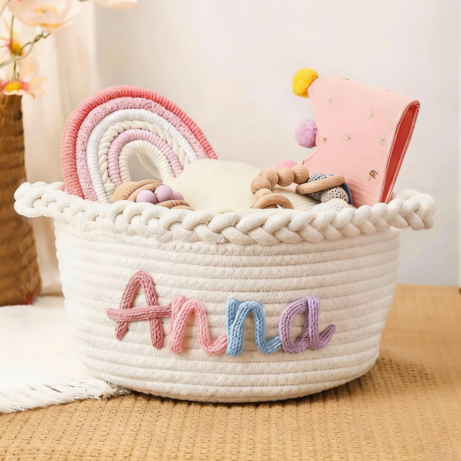 Cesta De Almacenamiento Personalizada Para Bebé – Organizador De Pañales Y Ropa De Algodón Suave Para La Decoración De La Habitación Infantil, Regalo Personalizado Para Recién Nacidos
