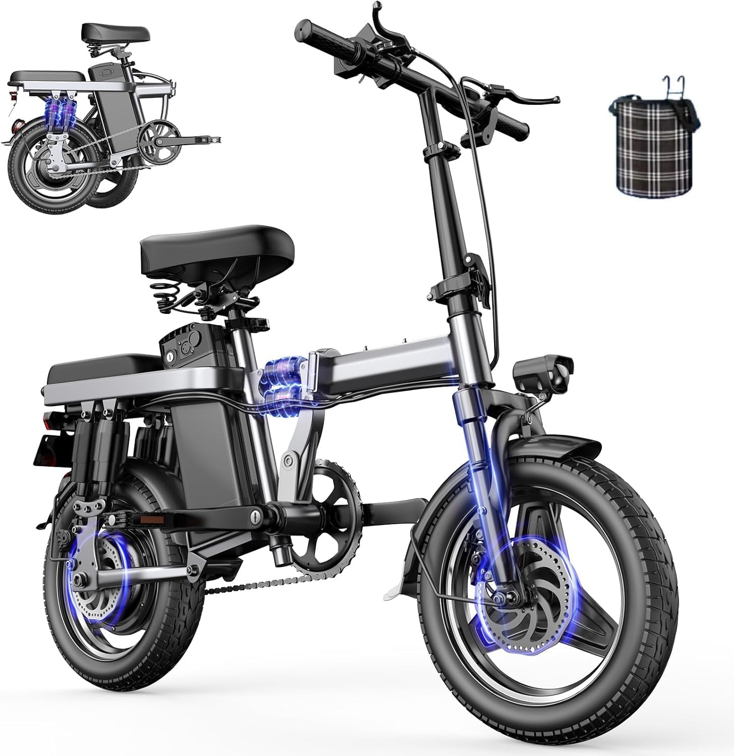 Electric Bike for Adults, Folding Ebike with Removable Battery, 600W Peak Motor, 25 Miles Range, 25 MPH Max, All Terrain Electric Bicycle with 14 x 2.12 Fat Tires