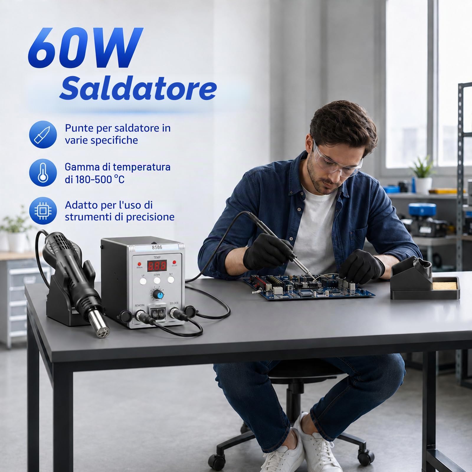 Stazione Saldante, 700W Stazione Saldatura e ad Aria Calda 2 in 1 Saldatore Stagno con Display a LED, Stazione Dissaldante per Elettronica, Progetti fai-da-te, Riparazione