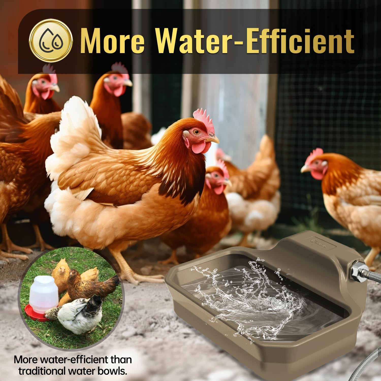 FICUSWIN Dispensador automático de agua de 3,827.2 g para perros grandes, ajuste patentado, grifo macho GHT de 3/4 pulgadas, cuenco de agua para animales al aire libre que incluye válvula de agua,
