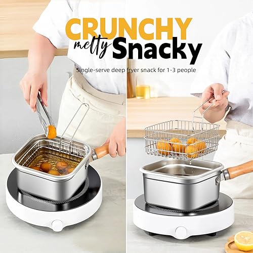 Miniatura 4 de Olla pequeña con cesta, ollas pequeñas multifunción para cocinar, cocina cuadrada de acero inoxidable para 1 a 2 personas, funciona en estufa de gas