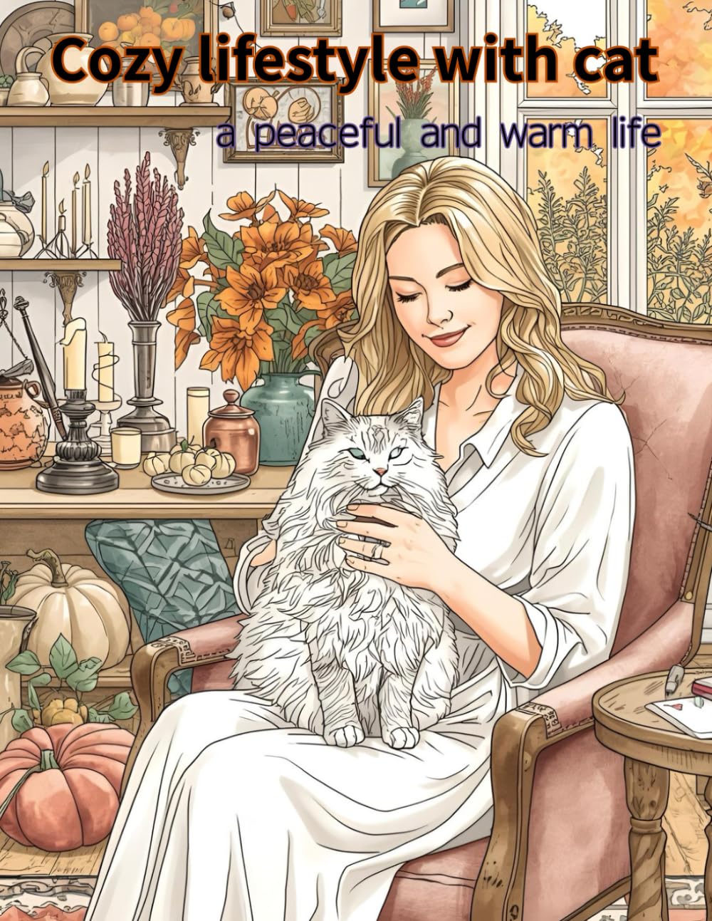 Cozy lifestyle with cat: a peaceful and warm life (adult coloring book for women)