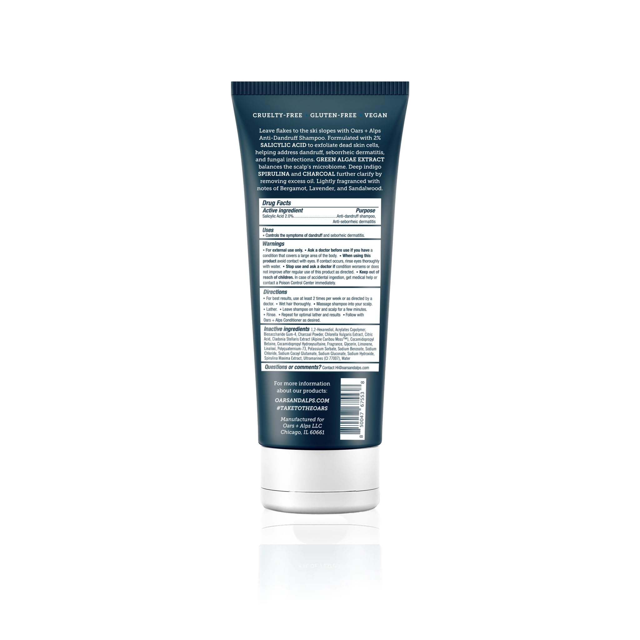 Oars + Alps Anti-Dandruff Shampoo with 2% Salicylic Acid, Made with Spirulina, Charcoal, + Green Algae Extract, 8 Fl Oz