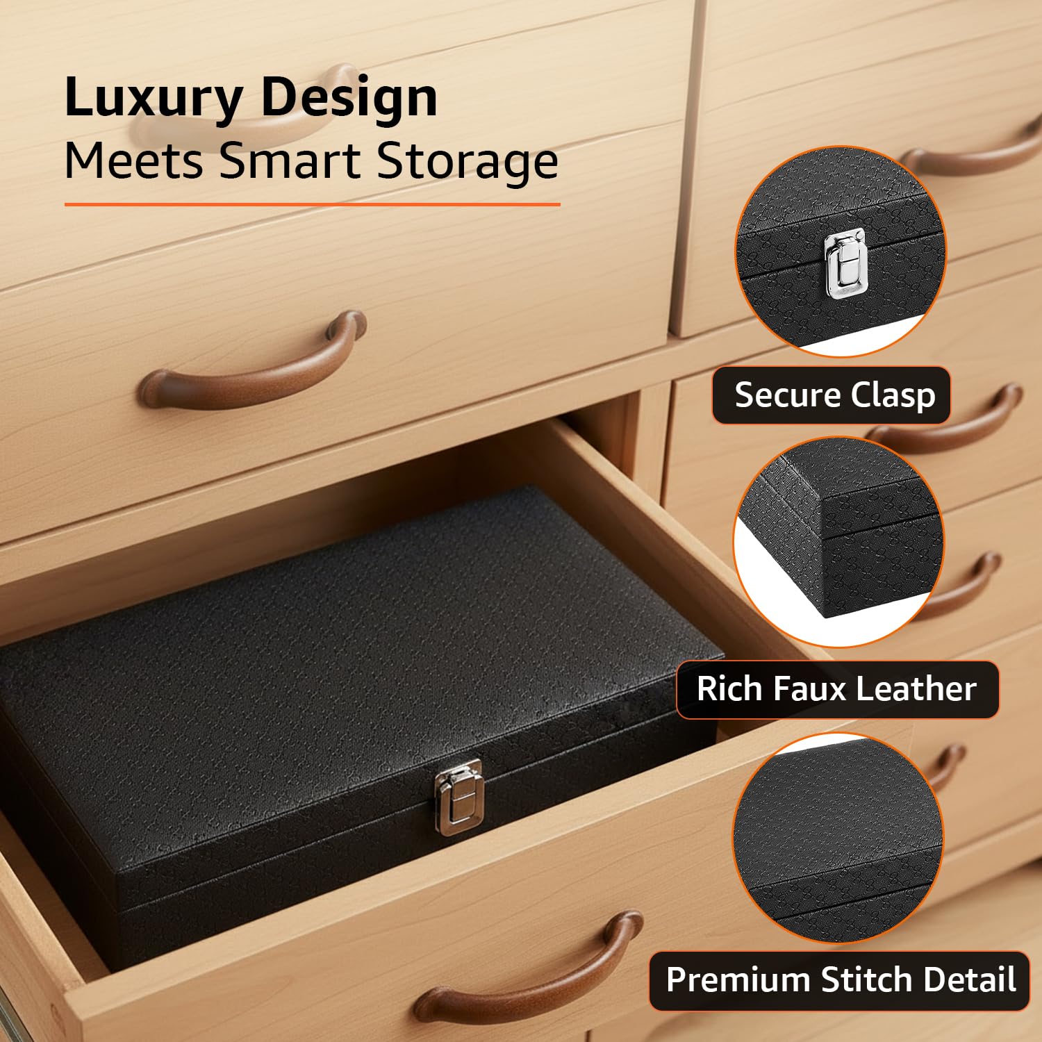 Unisex Faux Leather Watch Organiser Box with 12 Slots |Watch Organiser|33.5LX20.5BX8H cm| Black 1