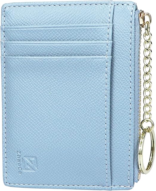 ZhaoCo Girls Wallet Purse, PU Leather Small Coin Purse 8 Card Case Holder Zipper Pouch Wallet with Key Ring for Women Ladies - Sky Blue