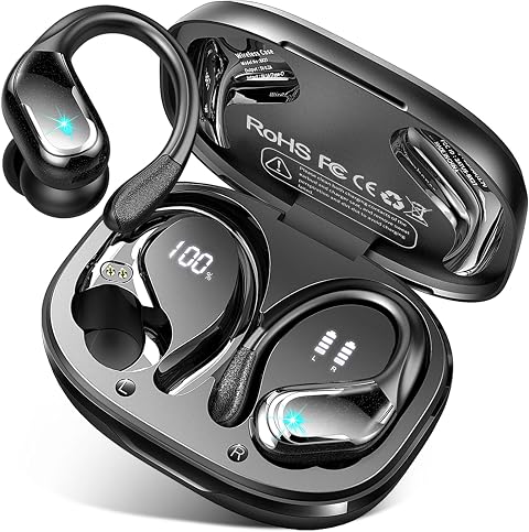 Wireless Earbuds Sports, 75Hrs Bluetooth 5.4 Headphones with App Custom EQ | 4 ENC Noise-Cancelling Mic Stereo Bass Ear Buds, IP7 Waterproof, Running Earphones with Earhooks, for Android iOS Gym Workout