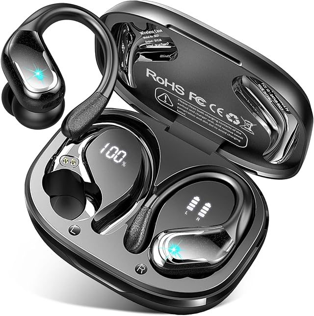 Wireless Earbuds Sports, 75Hrs Bluetooth 5.4 Headphones with App Custom EQ | 4 ENC Noise-Cancelling Mic Stereo Bass Ear Buds, IP7 Waterproof, Running Earphones with Earhooks, for Android iOS Gym Workout