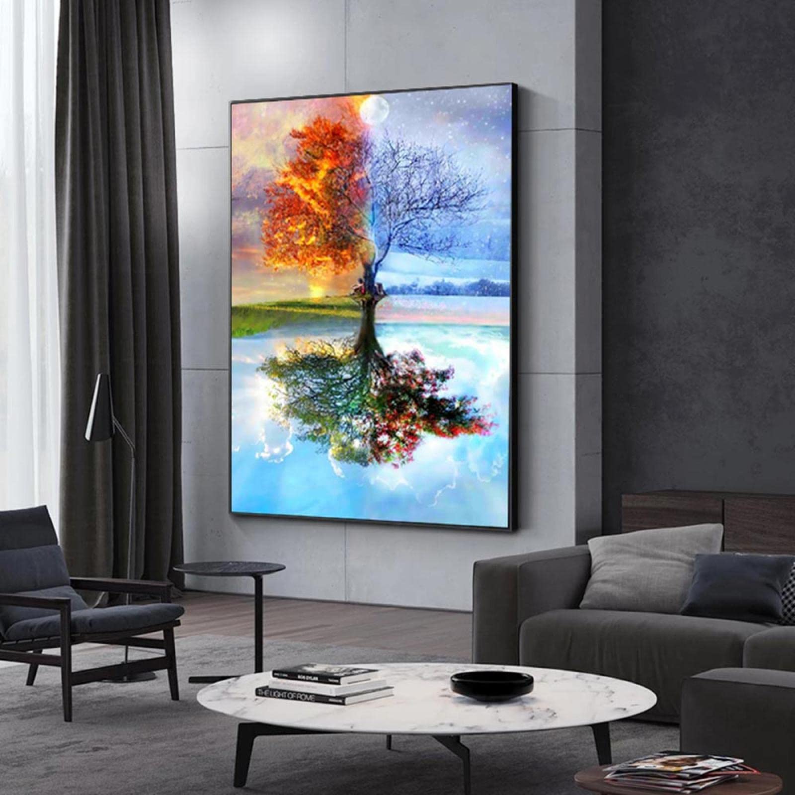 LSYALUCK Quadro Su Tela Astratto Moderno – Sole Colorato, 90x140 Cm, Cornice In Legno, Pronto Da Appendere, Resistente UV
