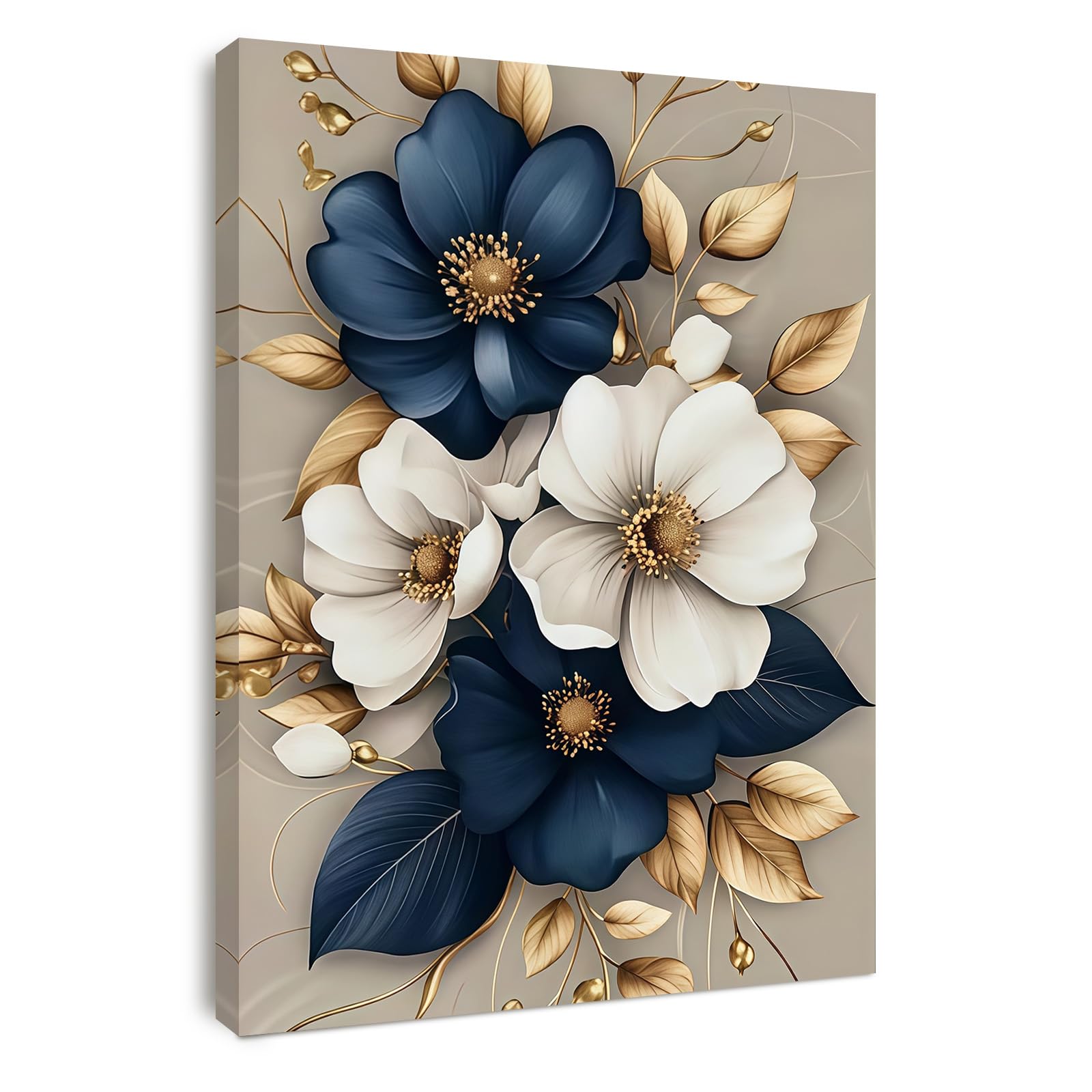 Alptiny Elegant Blue and White Floral Canvas Wall Art - Flower Artwork for Living Room, Bedroom, and Hallway, Modern Floral Wall Decor for Home