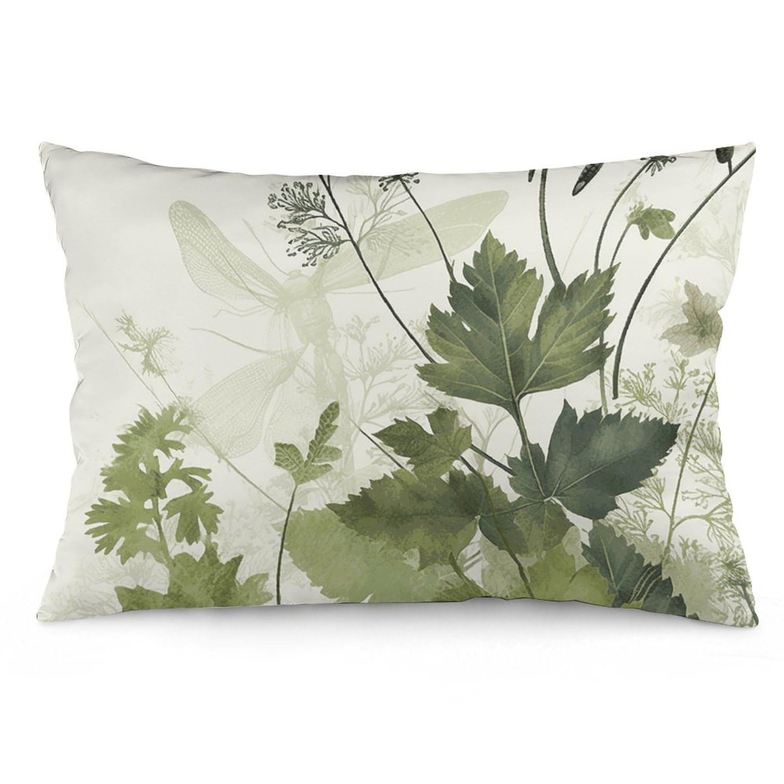 2 Pack Decoration Throw Pillow Covers 20"x30" Pillowcases Covers Foliage And Herbs with Dragonflies Winged Pillowcases Modern Farmhouse Home Decor Sofa Cushions Covers for Couch Bed Living Room
