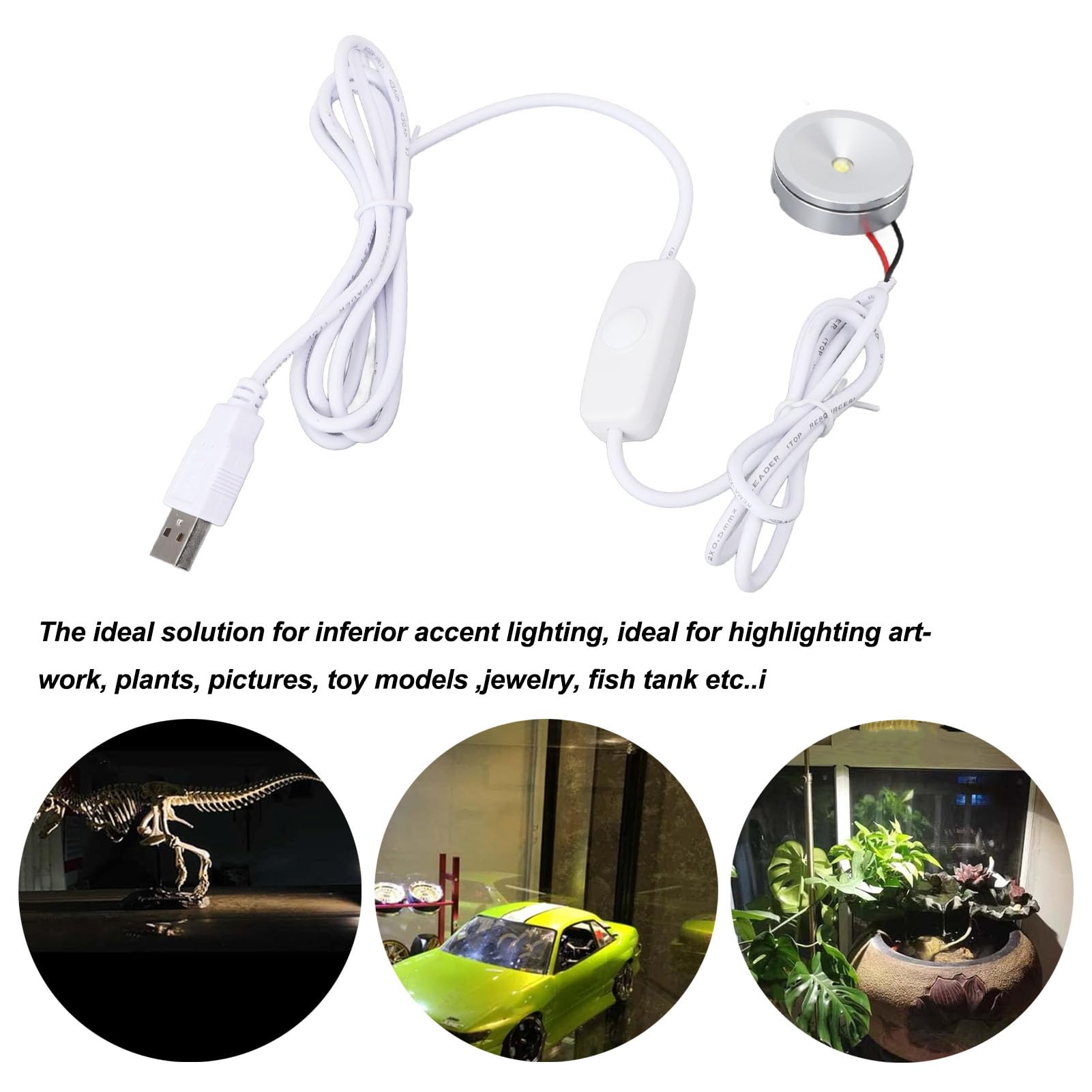 2 Spots LED USB Pour Armoire à Bijoux - Petits Projecteurs Intérieur Lumière Chaude, Ajustables