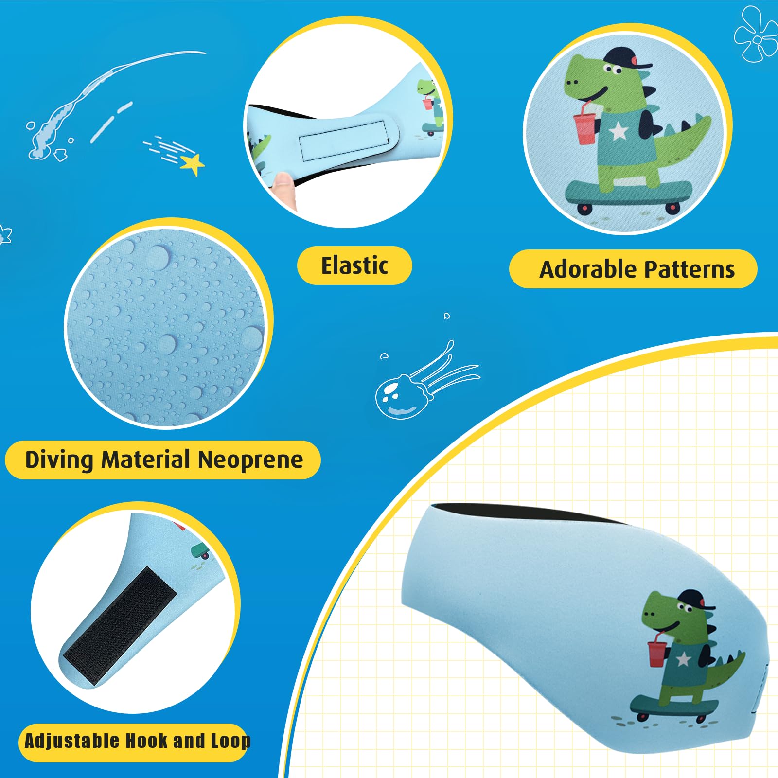 Bandeau de Natation Enfant Néoprène Élastique Protection Auditive Piscine Plage Sports Nautiques Bleu M