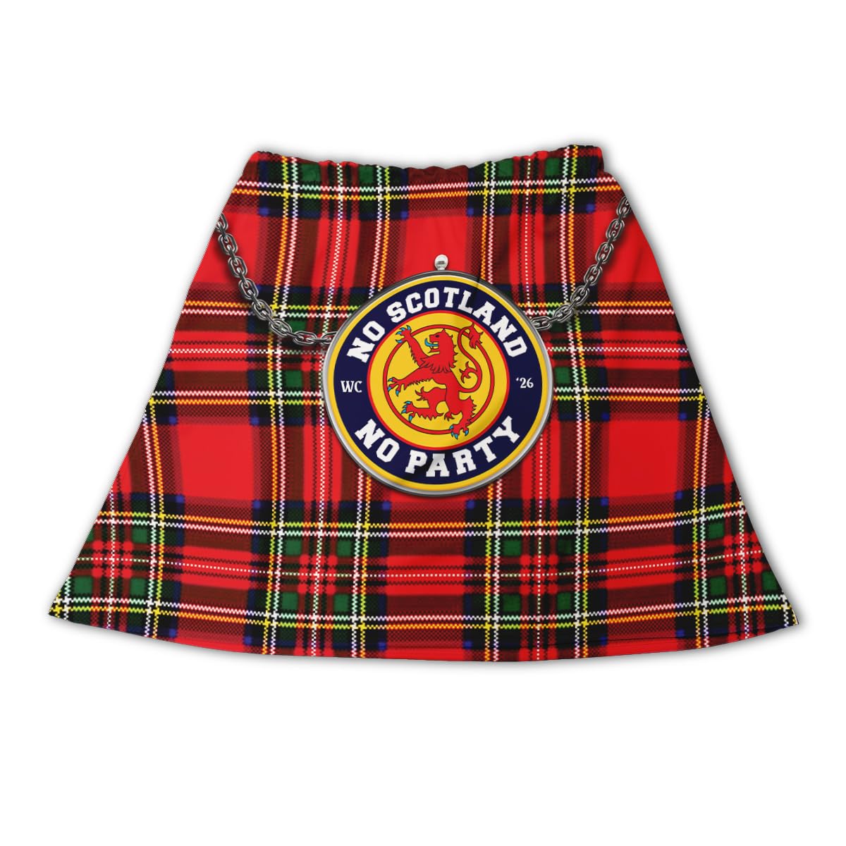 BRITISH MADE GIFTS Novelty Kilt, Red Tartan, No Scotland No Party Design with Printed Sporran, 2026 Collection (Exposed Behind) (Medium)