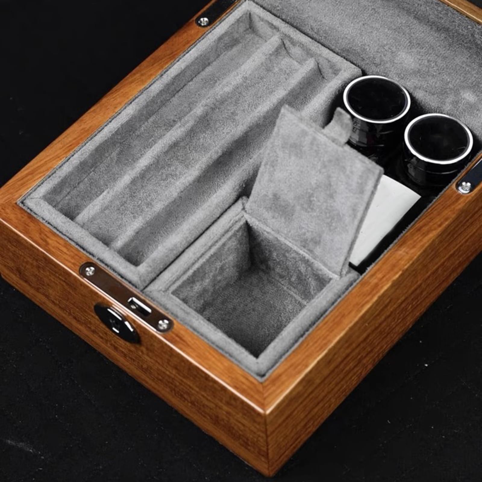 Scatola espositiva per penne in legno, scatola porta penne dal design retrò, 6 scomparti per penne e 2 scomparti per bottiglie d'inchiostro, con finestra in vetro e cassetto, per riporre scatole di pe