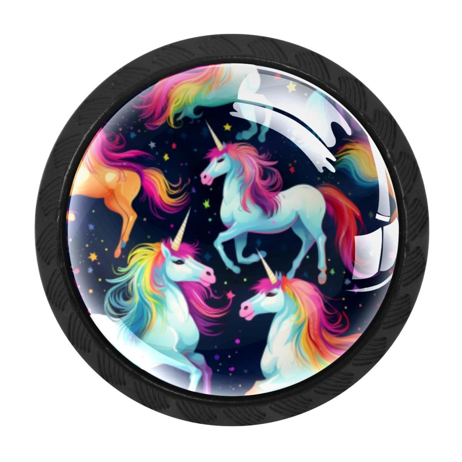 Chenzzzz Multicolored 05 4 Pack Rainbow Unicorn Dresser Drawer Cabinet Knobs Black Round Drawer Knob Pull Handle With Screws For Kitchen Wardrobe Cupboard Furniture Decor