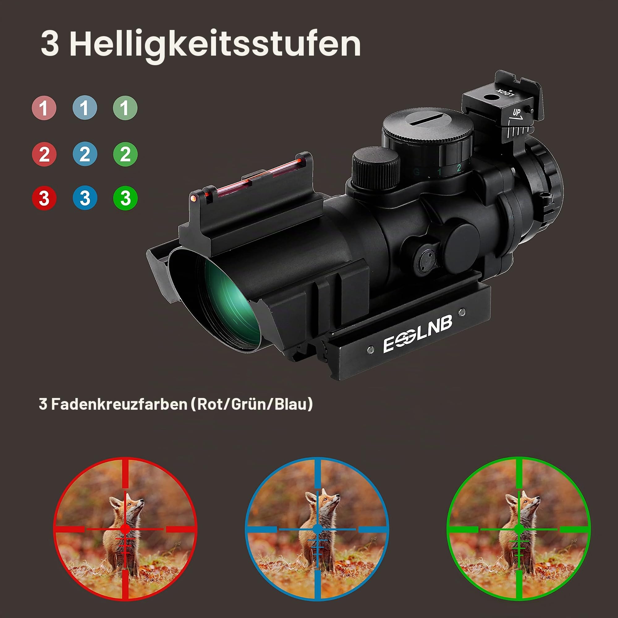 ESSLNB Zielfernrohr 4x32mm Airsoft Red Dot Visier Leuchtpunktvisier mit Fiberoptik und 11mm/22mm Montage für Luftgewehr Jagd Softair und Armbrust