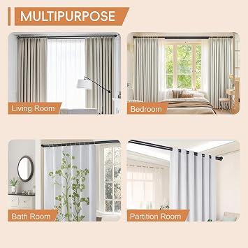 Black Double Window Curtain Rods 31 to 96 Inch, 5/8 Inch Diameter Dual Drapery Rod with Brackets, Splicing Double Blackout Curtain Rods for Bedroom,Patio,Sliding Glass Door