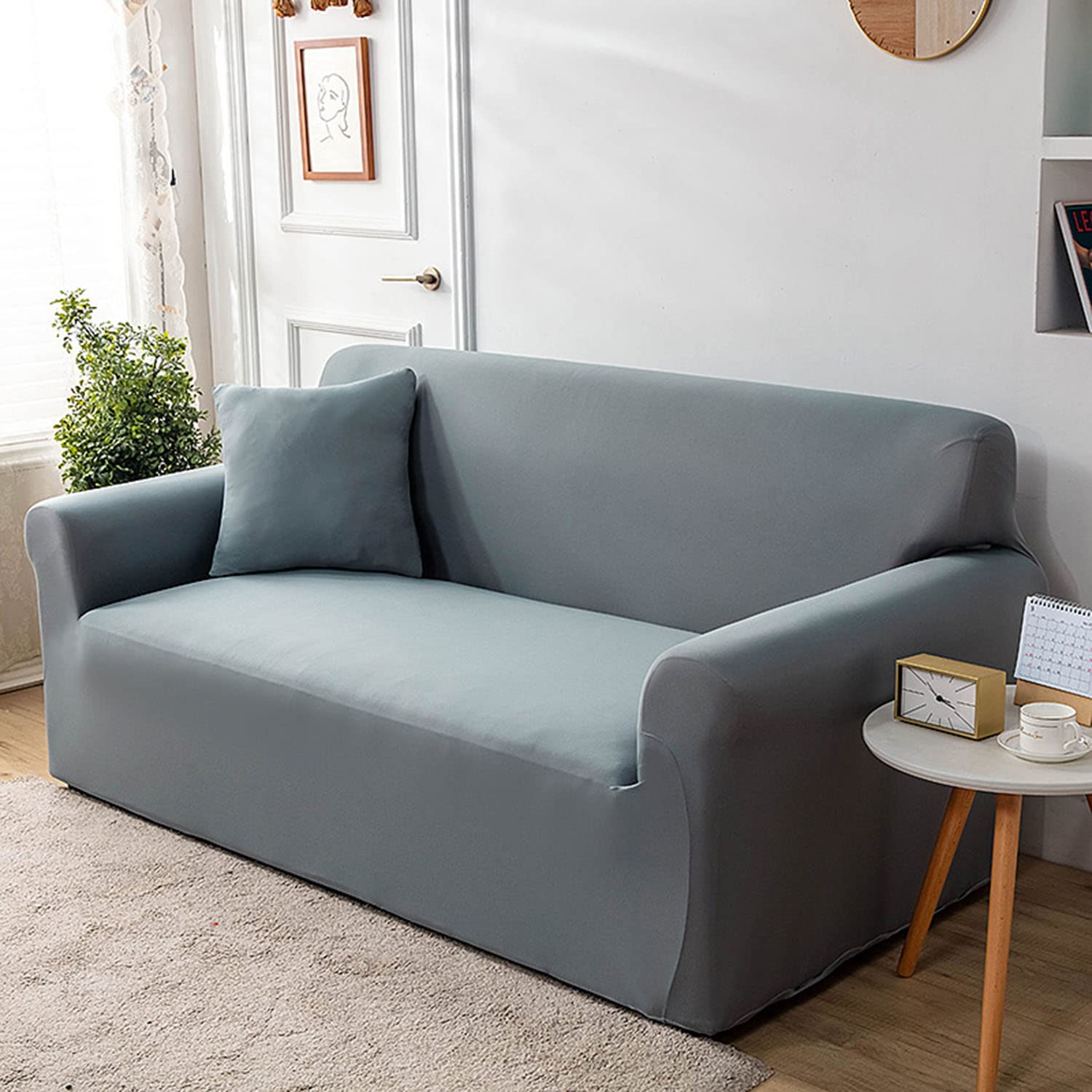 Housse de canapé 3 places gris clair universelle extensible de 190 à 230 cm