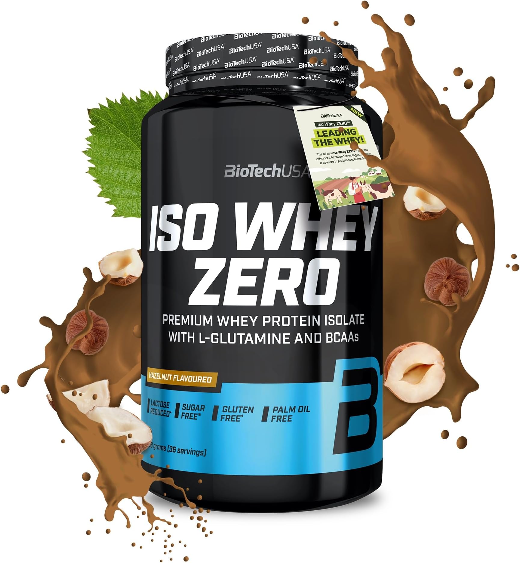 BioTechUSA Iso Whey Zero | Premium Whey Protein Isolate | Grass-Fed | Enzyme-Free | Sugar- and Gluten-Free, 908 g, Hazelnut