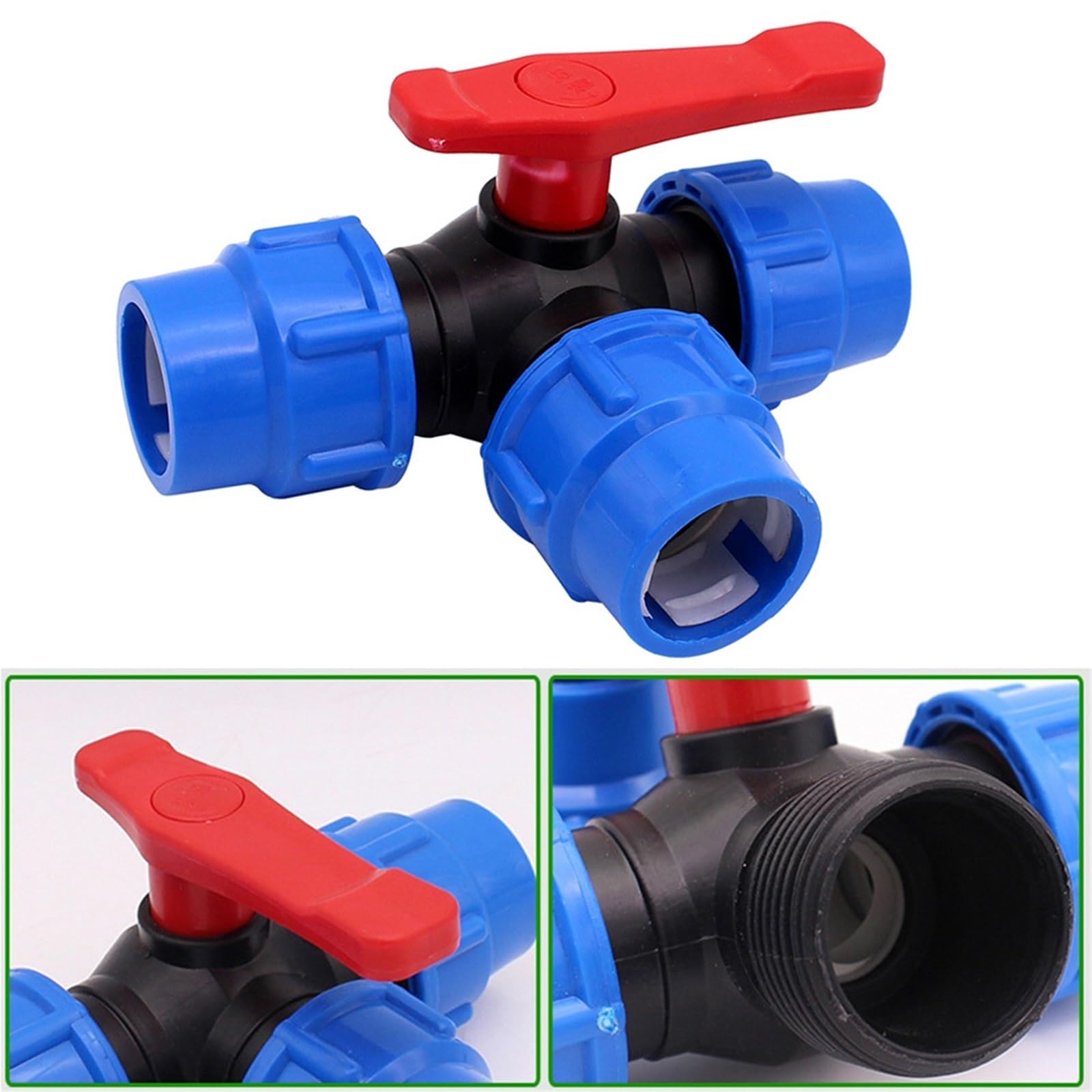 Desviador de grifo de tubería de polietileno de 20/25/32/40/50 mm, válvula de bola de 3 vías, accesorios de agua de riego de jardín (25 mm)